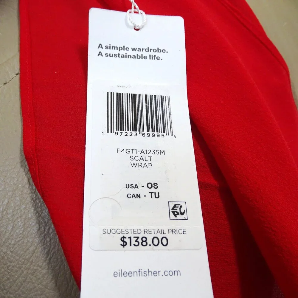 EILEEN FISHER Sheer Silk Georgette Wrap Boxy Fit Knee Length in  Red - Picture 6 of 10
